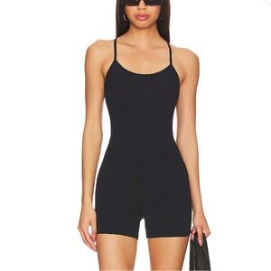 Splits59 Black Fitted Spaghetti Strap Jumpsuit Romper